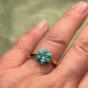 TSAVORITE RING WITH SLEEPING BEAUTY TURQUOISE IN GOLD PLATED STERLING SILVER